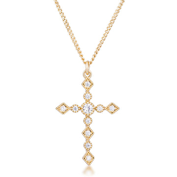 Dainty Art Deco Plated CZ Cross Pendant